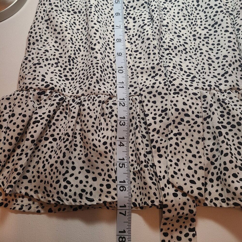 White and Black Polka Dot Ruffle Skirt – Size Small – Adjustable Tie Waist - Picture 7 of 9